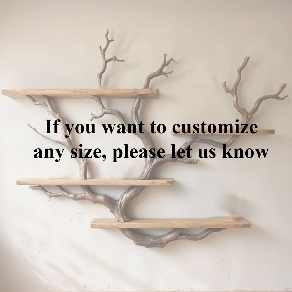 Floating tree branch bookshelves wall mount driftwood branch solid wood bookshelf decor for living room