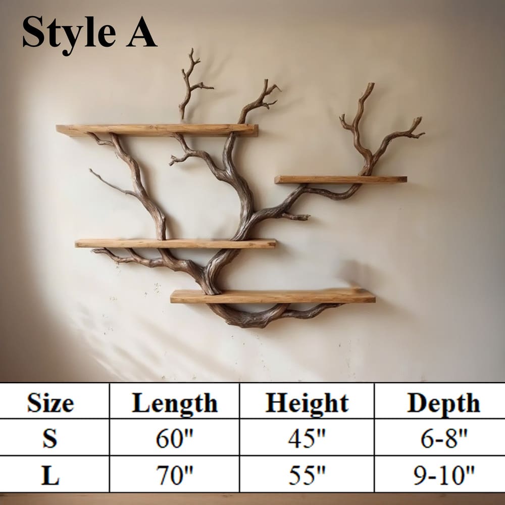 Floating tree branch bookshelves wall mount driftwood branch solid wood bookshelf decor for living room