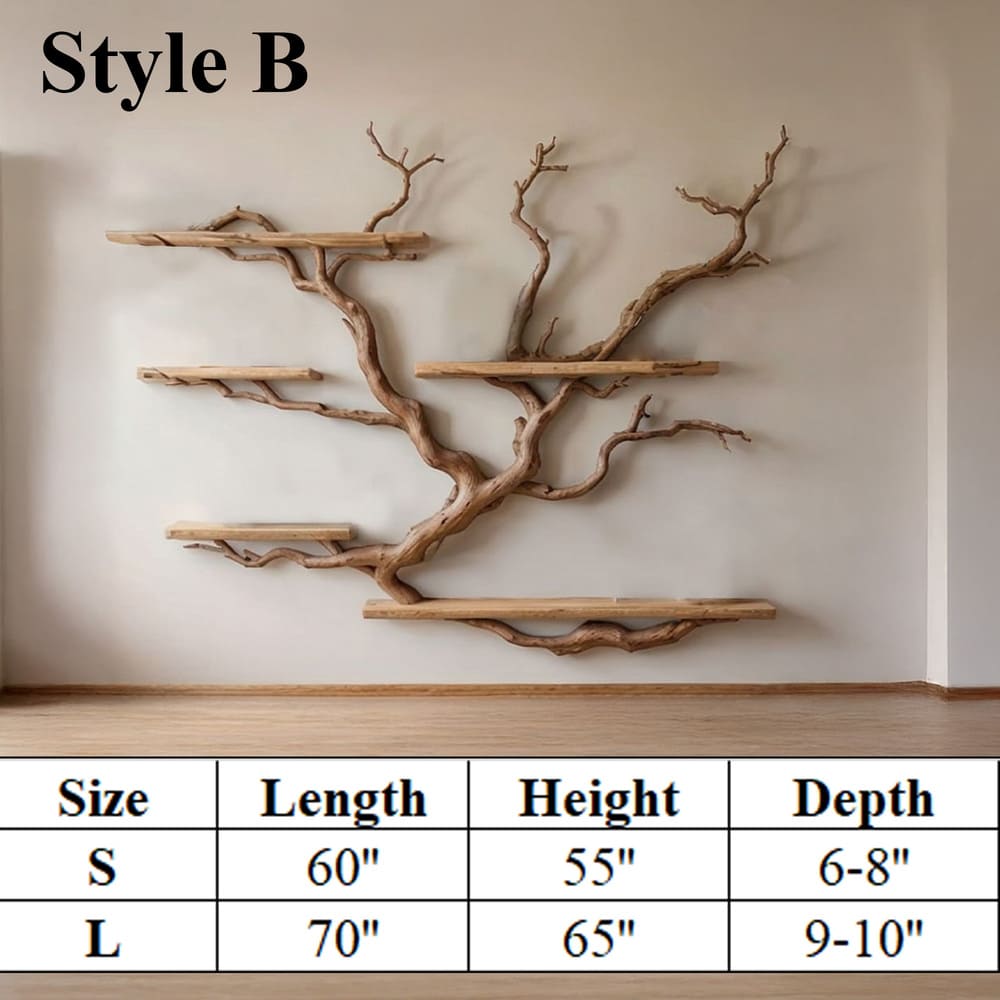 Floating tree branch bookshelves wall mount driftwood branch solid wood bookshelf decor for living room