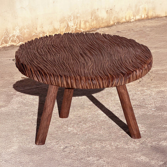 Rustic round low tea table solid wood handcrafted