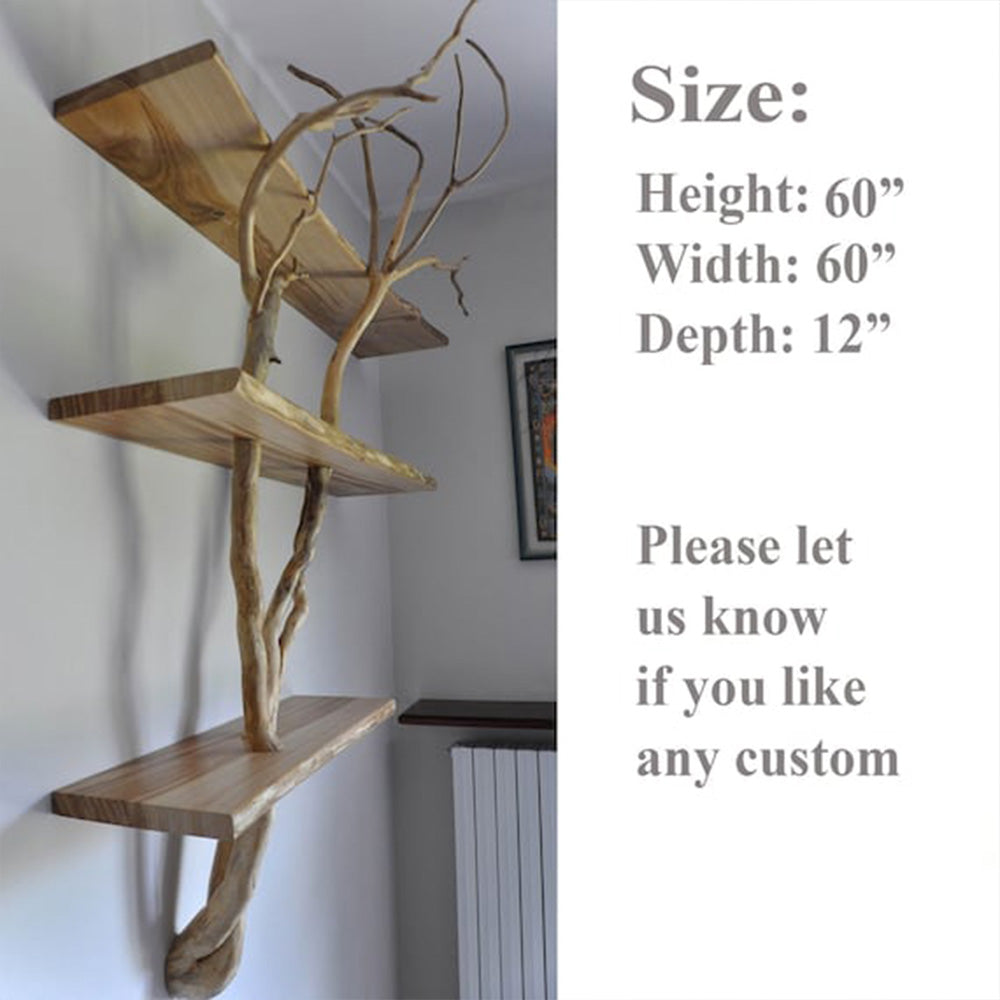 Floating shelves tree branch shelf wall shelves hanging 12 inch depth made to order