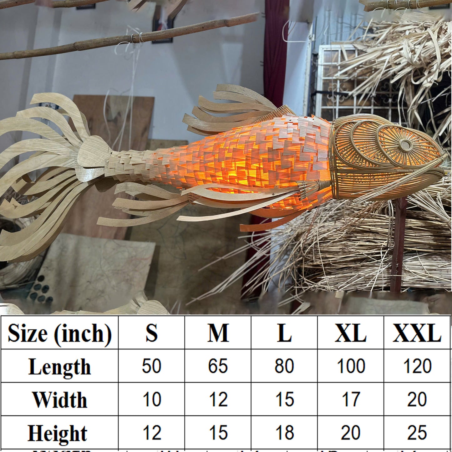 Fish pendant light large rattan chandelier lighting hanging lamp custom any size