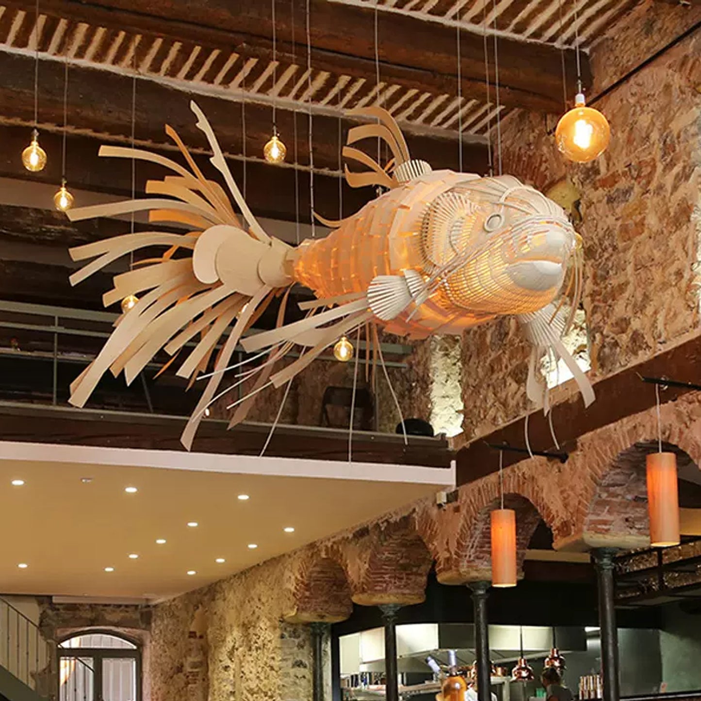 Fish pendant light large rattan chandelier lighting hanging lamp custom any size