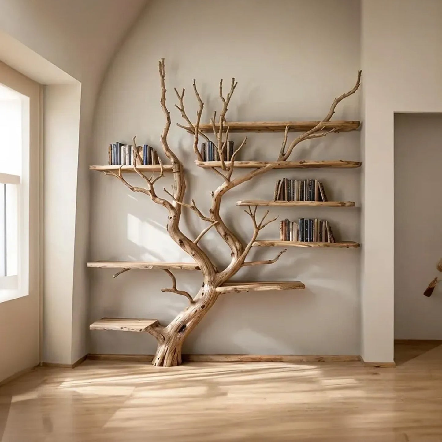 Tree Branch Floating Bookshelf Decor on Wall Mount Bookcase Solid Wood