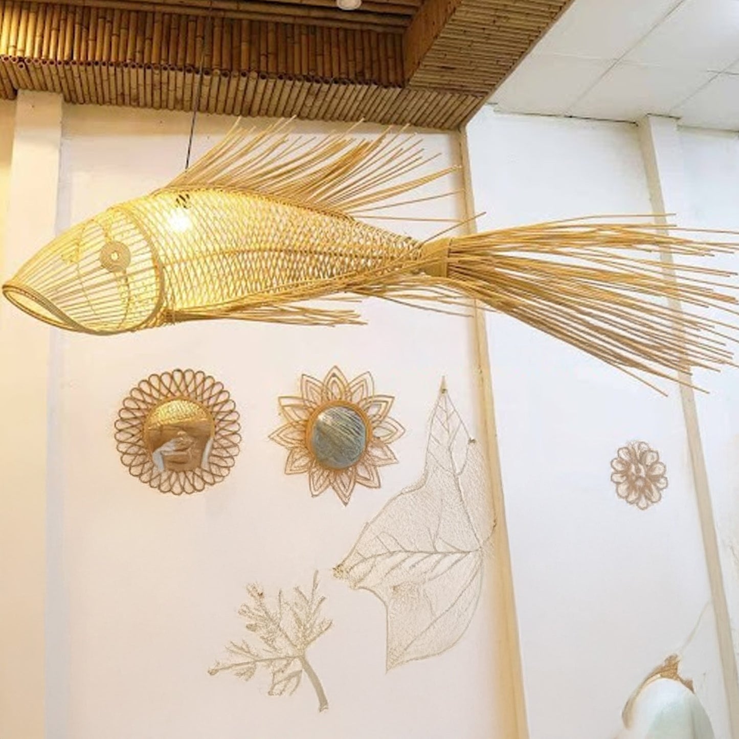 Fish pendant light for kitchen island rattan chandelier lighting made to order