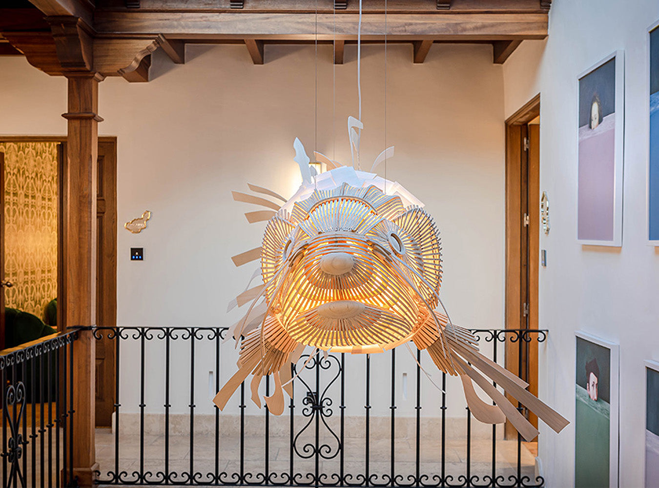 Fish pendant light large rattan chandelier lighting hanging lamp custom any size