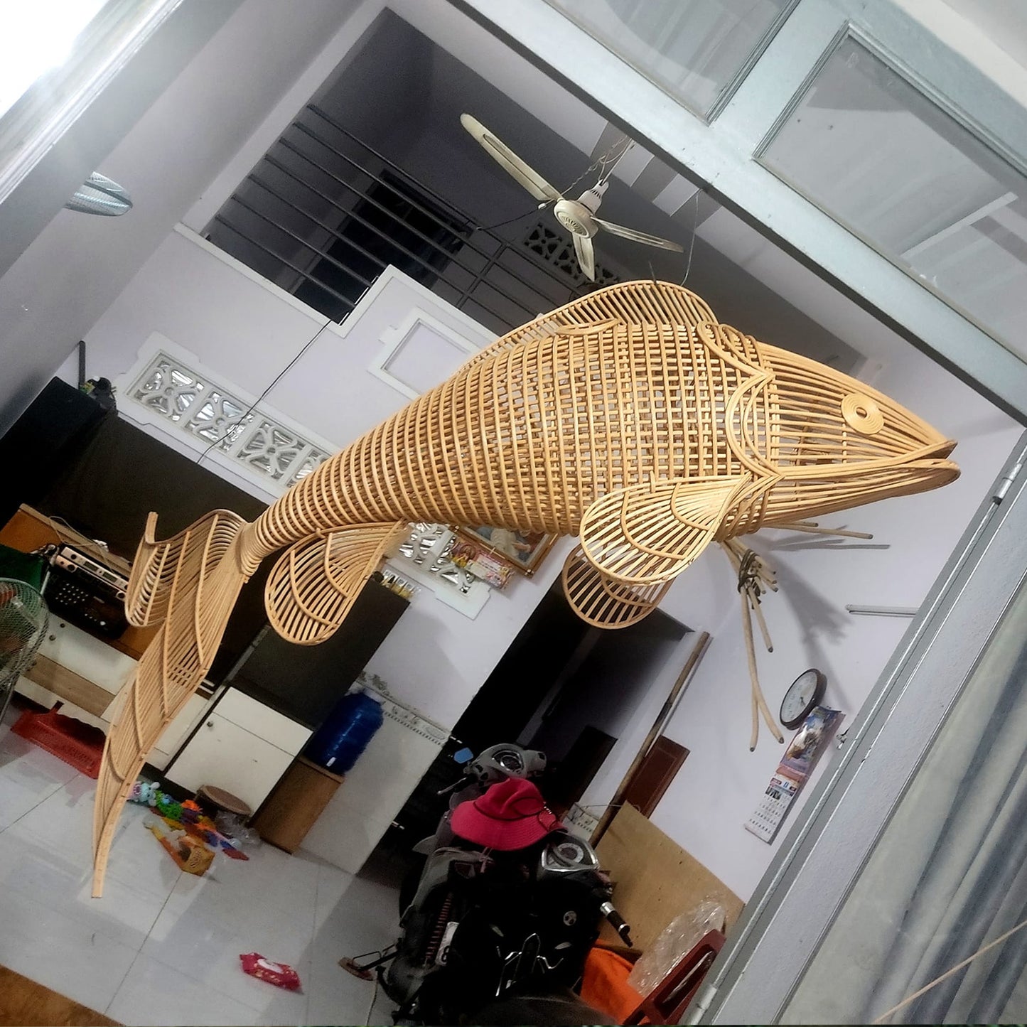 Rattan fish pendant light wicker chandelier lighting for home decor