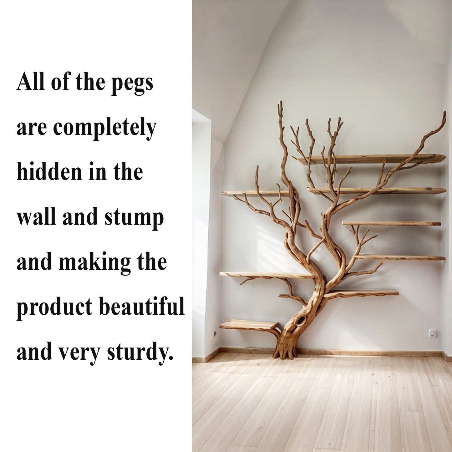 Tree Branch Floating Bookshelf Decor on Wall Mount Bookcase Solid Wood