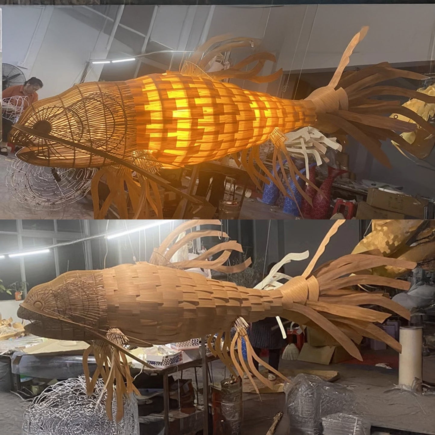 Fish pendant light large rattan chandelier lighting hanging lamp custom any size