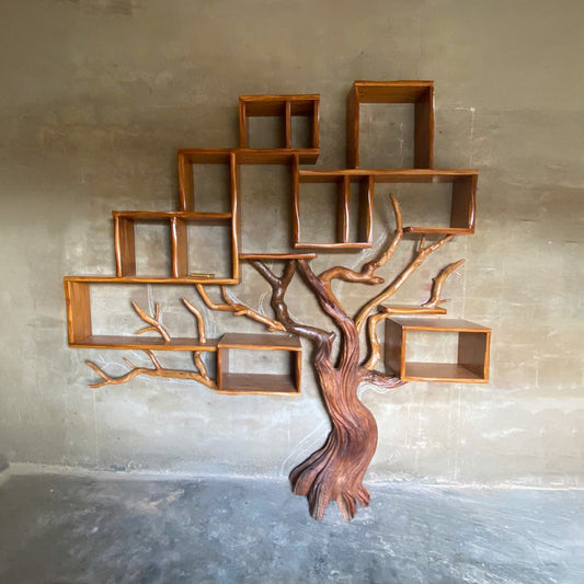 Tree branch floating shelves solid wood floor bookshelf on wall mount decor