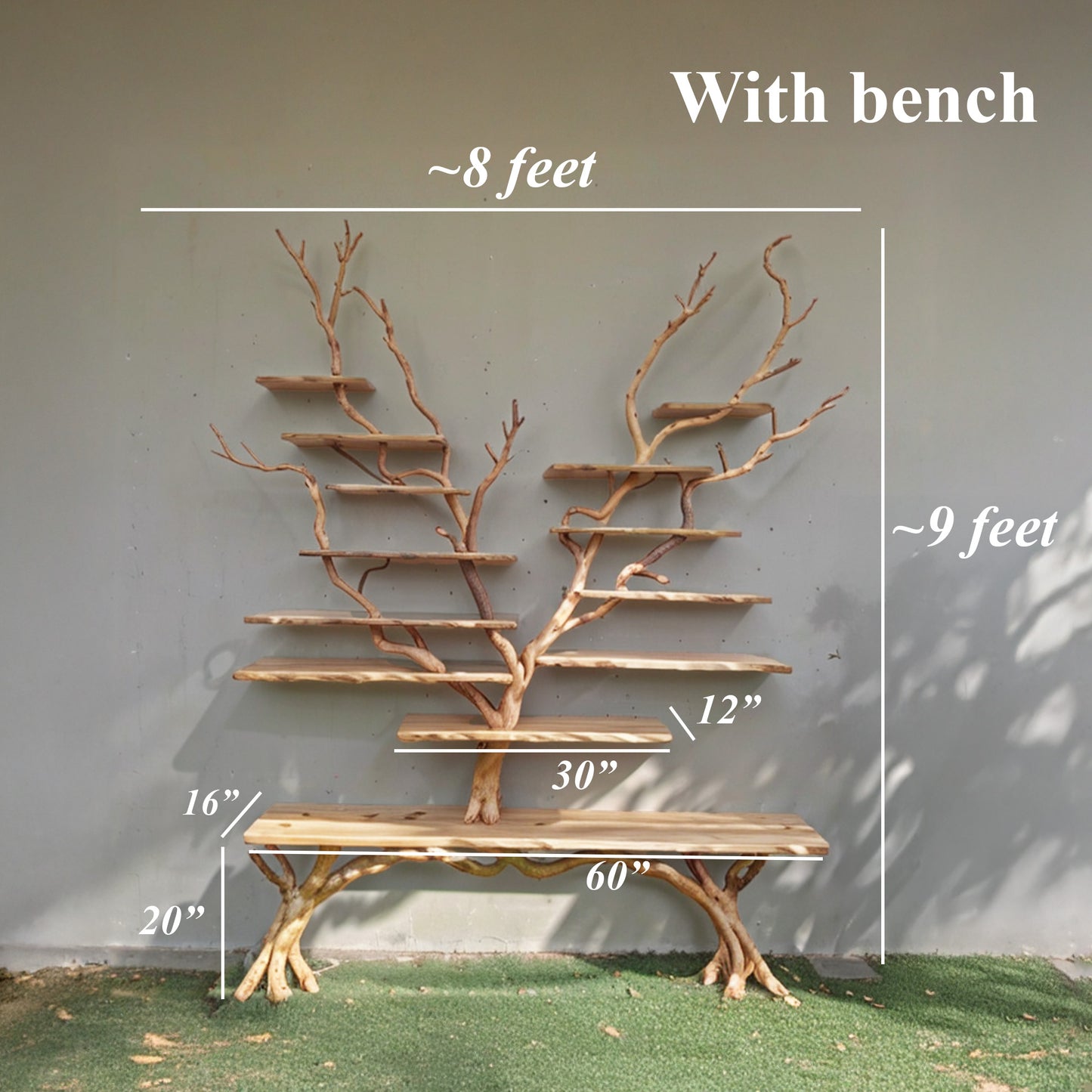 Tree Branch Bookcase Art Solid Wood Custom Floor Book Shelf Decor