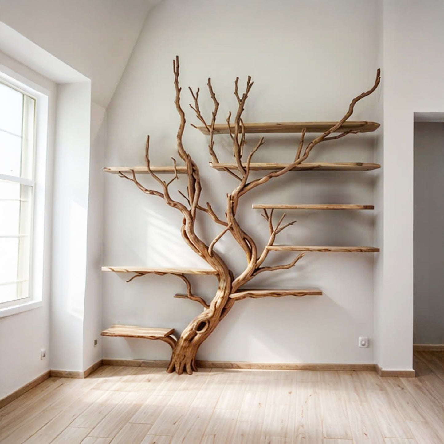 Tree Branch Floating Bookshelf Decor on Wall Mount Bookcase Solid Wood