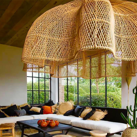 Large Rattan Pendant Light Art Deco Lamp Shade Chandelier Lighting For Home Decor