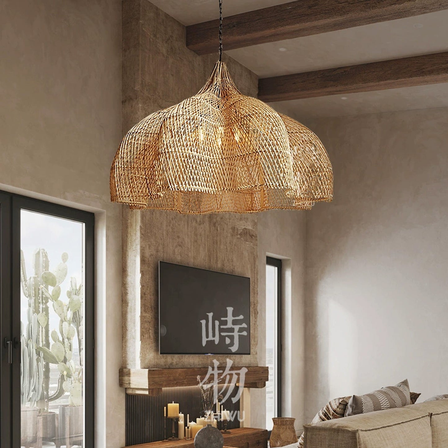 Large Rattan Pendant Light Art Deco Lamp Shade Chandelier Lighting For Home Decor