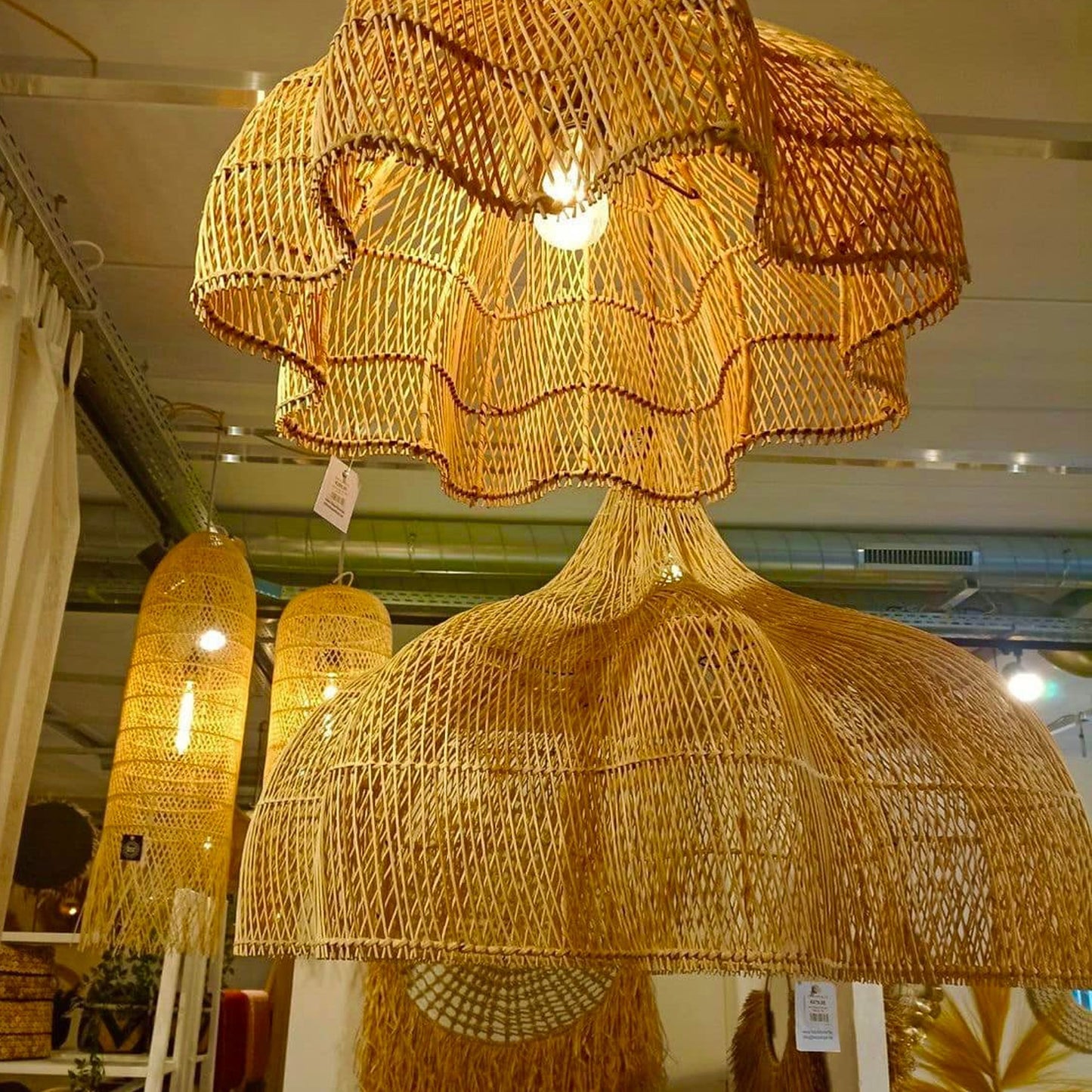 Large Rattan Pendant Light Art Deco Lamp Shade Chandelier Lighting For Home Decor