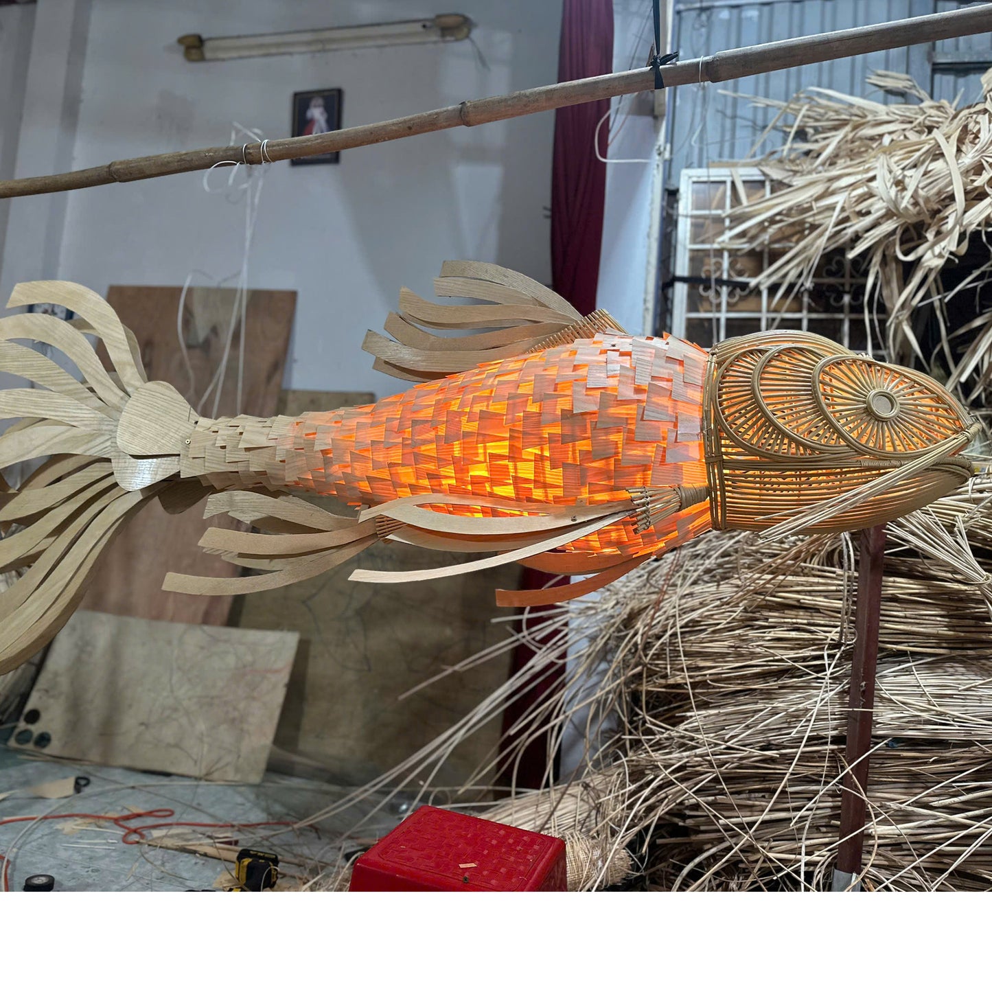 Fish pendant light large rattan chandelier lighting hanging lamp custom any size