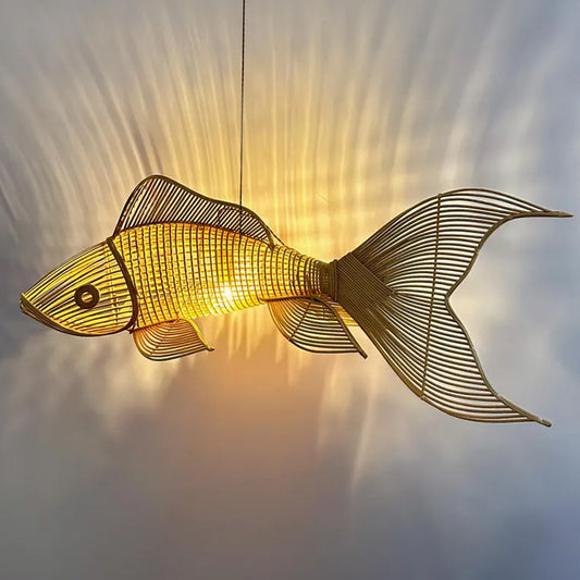 Fish rattan pendant light for kitchen island wicker chandelier lighting