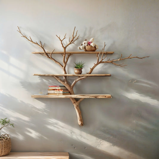 Tree branch shelf floating shelves wood unique rustic shelves wall art for home decor