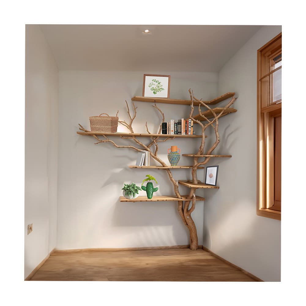 Corner bookshelf wood floating shelves solid wood bookcase hanging book shelf housewarming gift for him 14