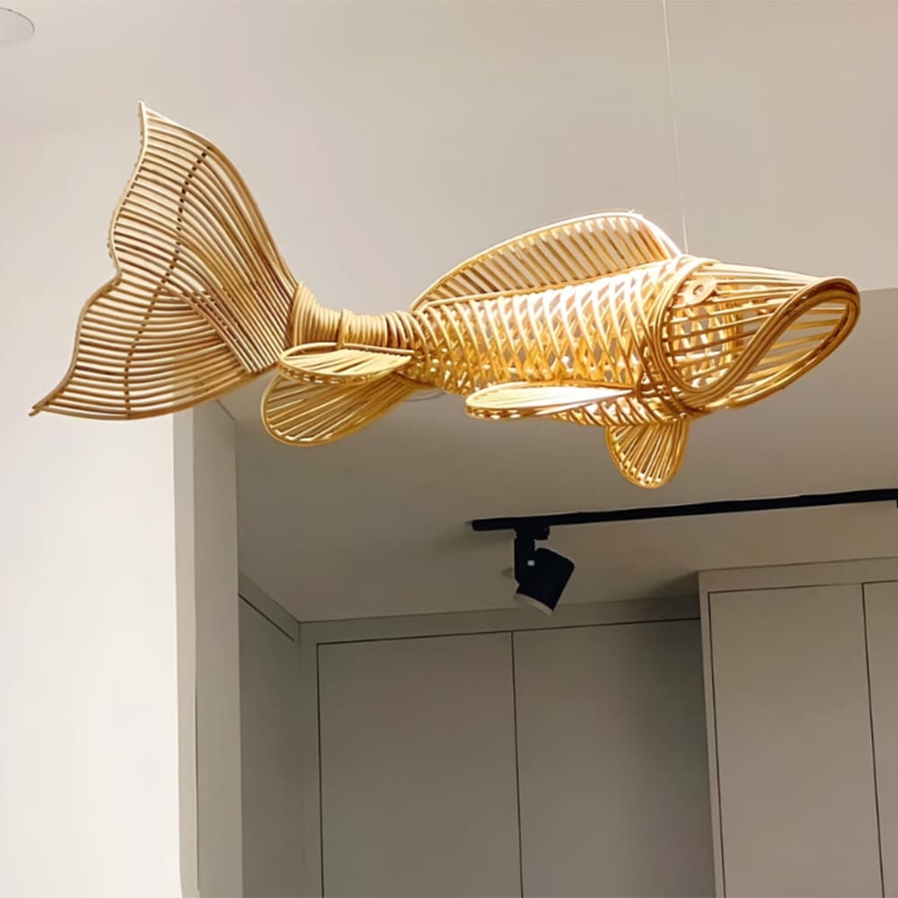 Fish pendant light for kitchen island rattan chandelier lampshade 2