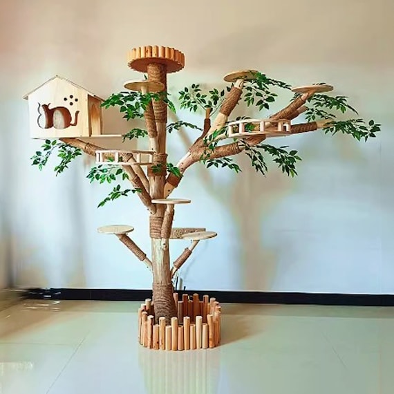 Natural wood cat tree for large cats driftwood giant cat tree tower scratching post cat furniture