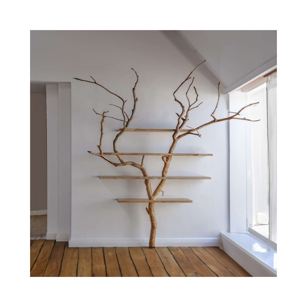 Solid wood bookcase tree branch bookshelf modern wall mounted wooden shelving unit for home decor 14