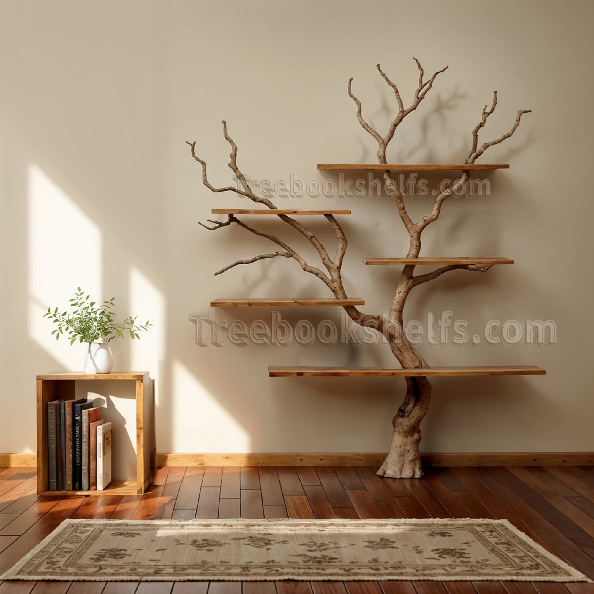 Tree branch shelf floating bookshelves solid wood bookcase rustic shelf decor living room 6 min