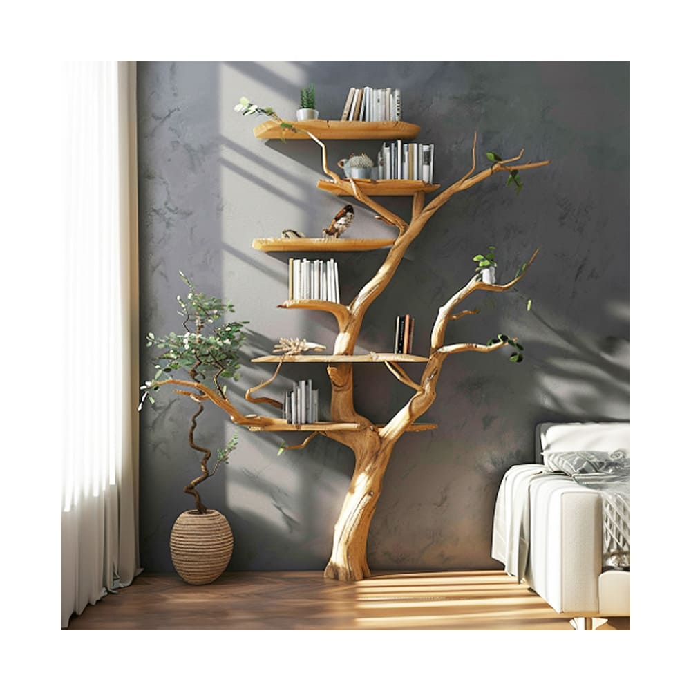 Tree branch shelf rustic bookcase wall mount bookshelf floating shelves handmade storage furniture 14