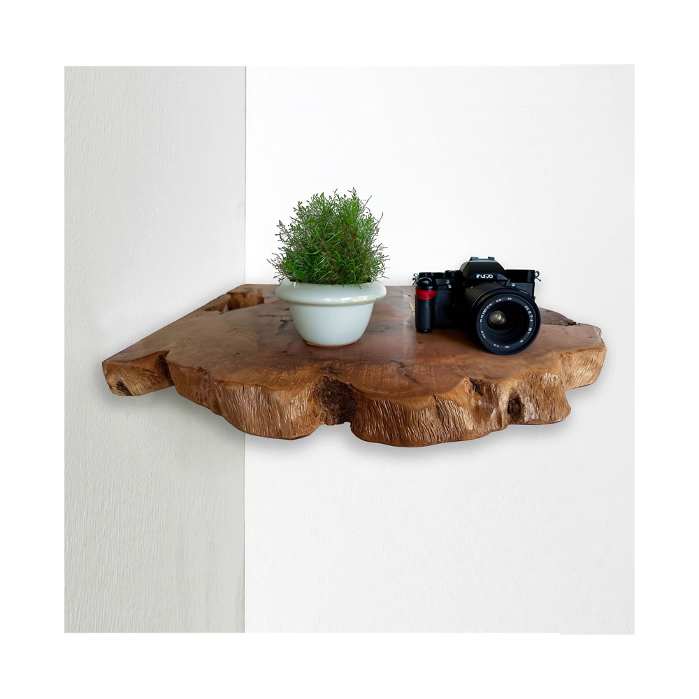Live edge corner floating shelf solid wood wall mount 28