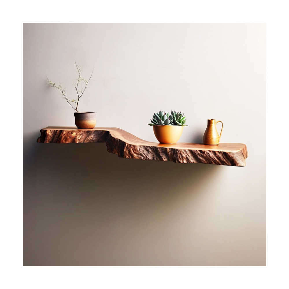 Wavy shelf solid wood carving floating shelves on wall art 19