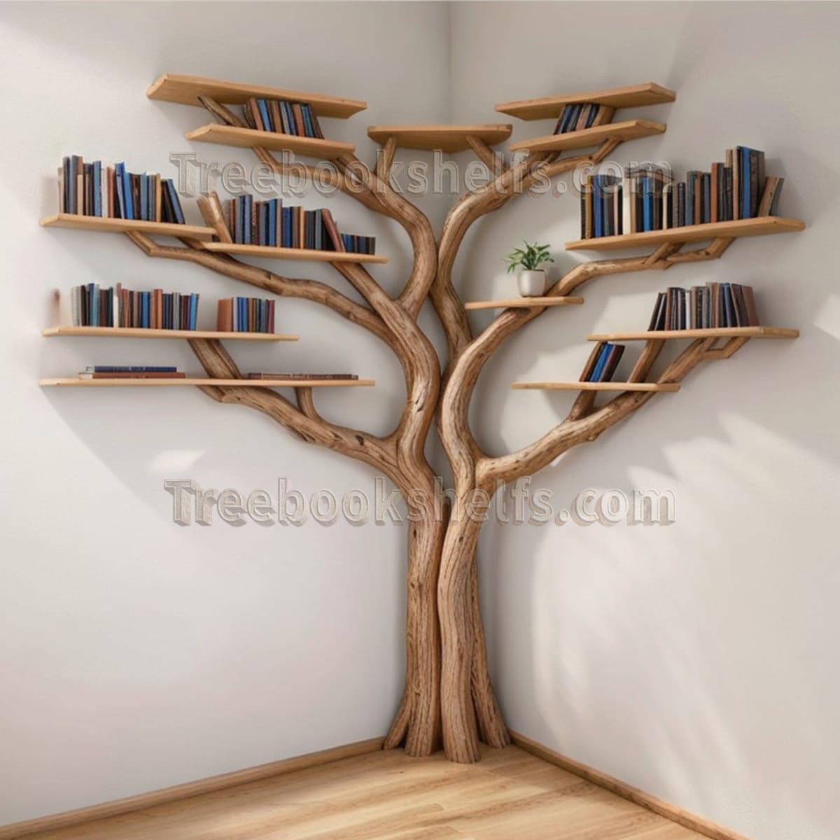 Tree bookshelf decor corner bookcase wall mount for home 10