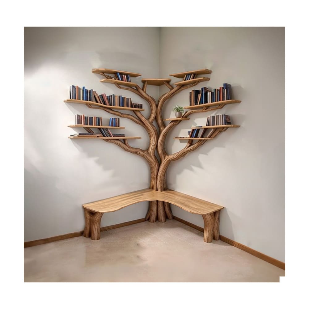 Tree bookshelf decor corner bookcase wall mount for home 14