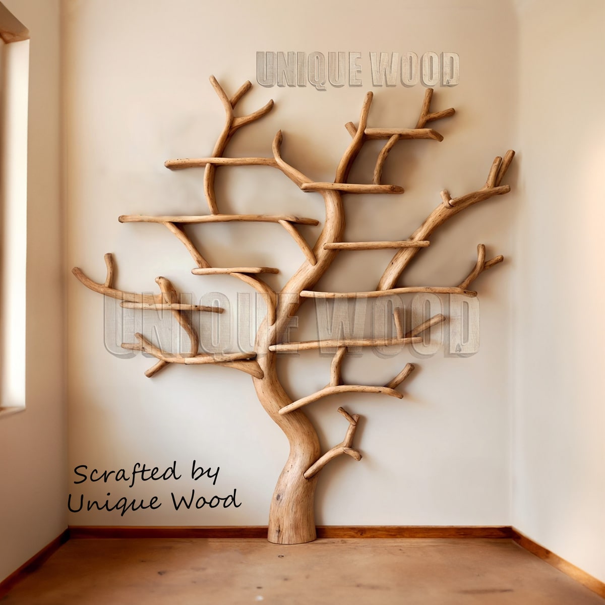 Tree bookshelf solid wood bookcase wall mount handmade furniture 5