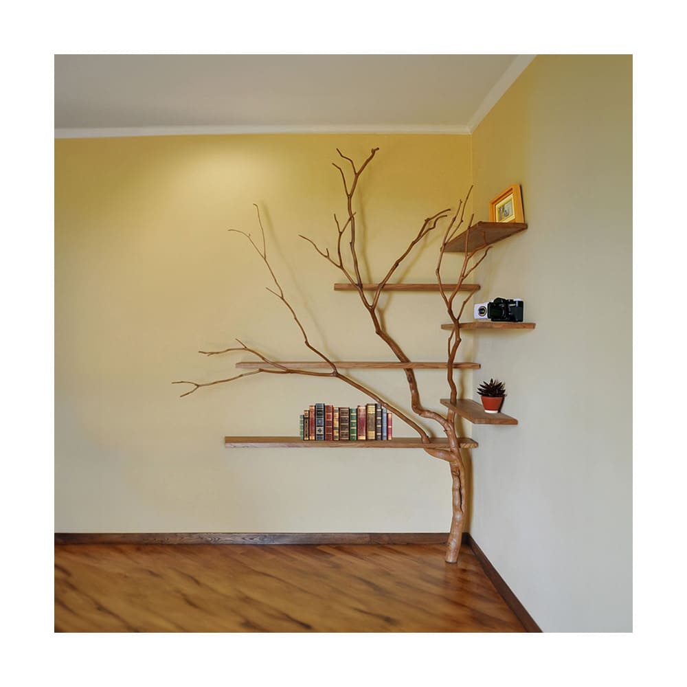 Tree branch shelf corner floating shelf bookcase wood solid wall mount bookshelf for your home 14