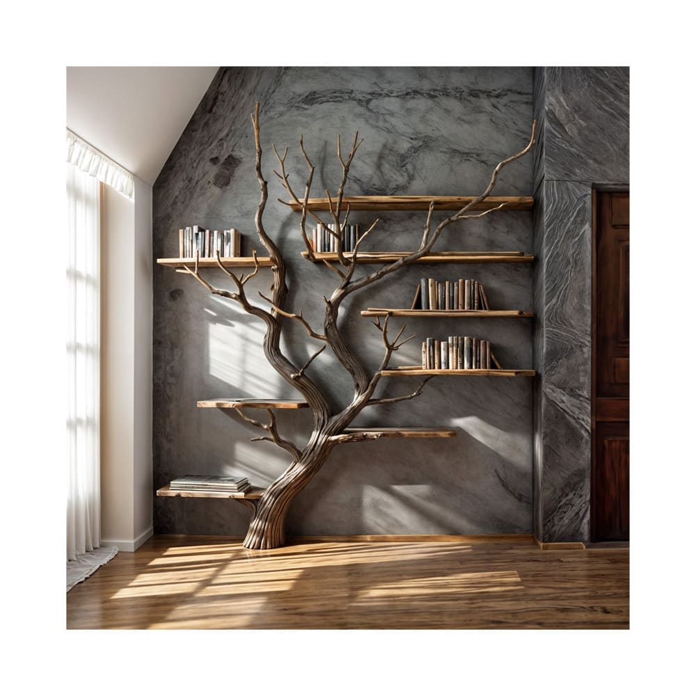 Tree branch shelves floating book shelf book rack for wall 14