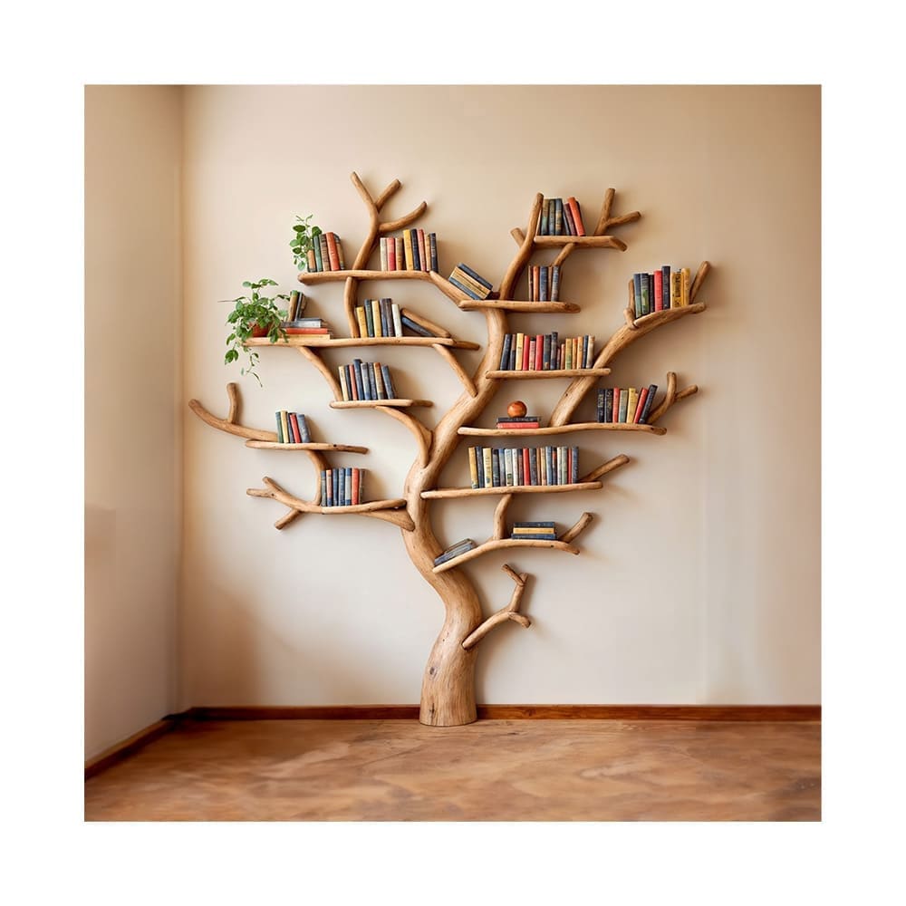 Tree bookshelf solid wood bookcase wall mount handmade furniture 29