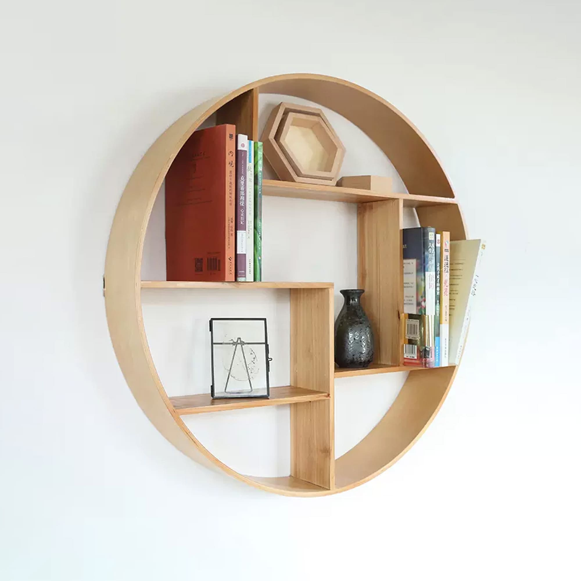 Circle shelf solid wood floating shelves wall mount for home decor 14