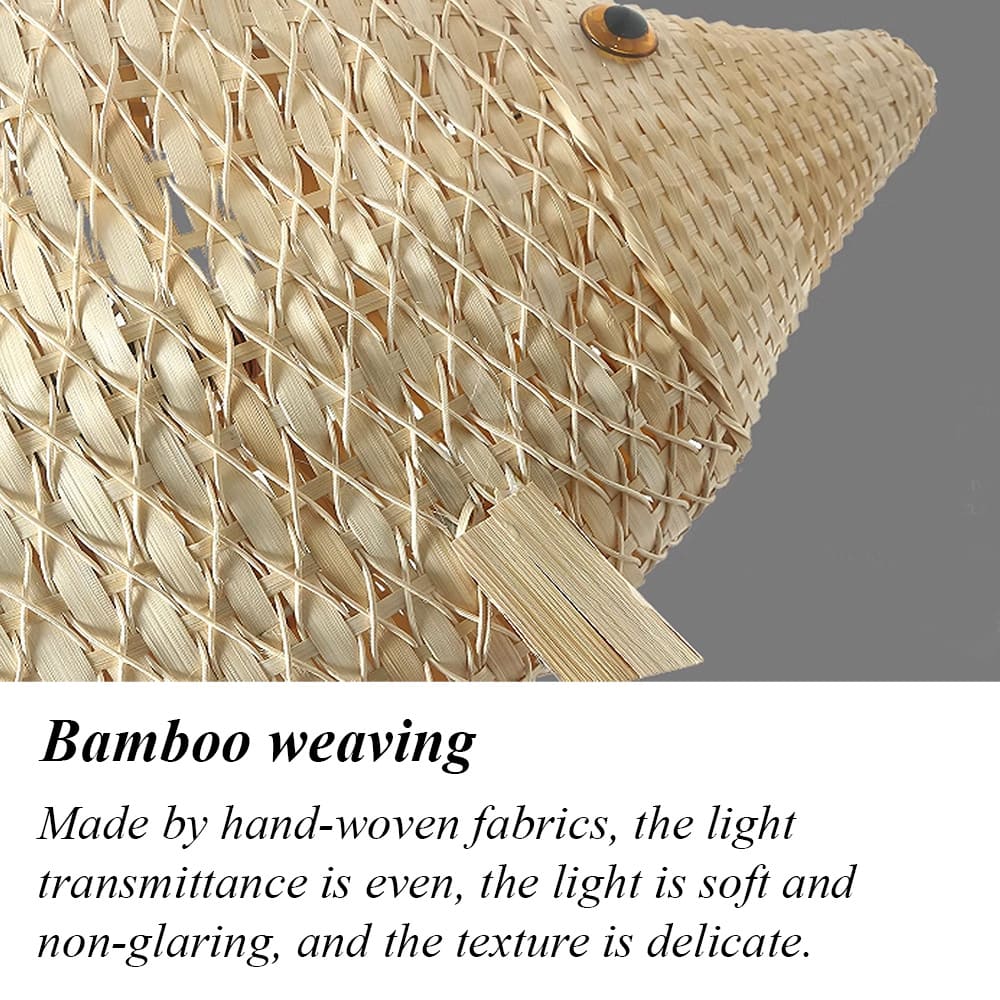 Fish hanging lamp rattan pendant light veneer chandelier lighting bamboo art 5