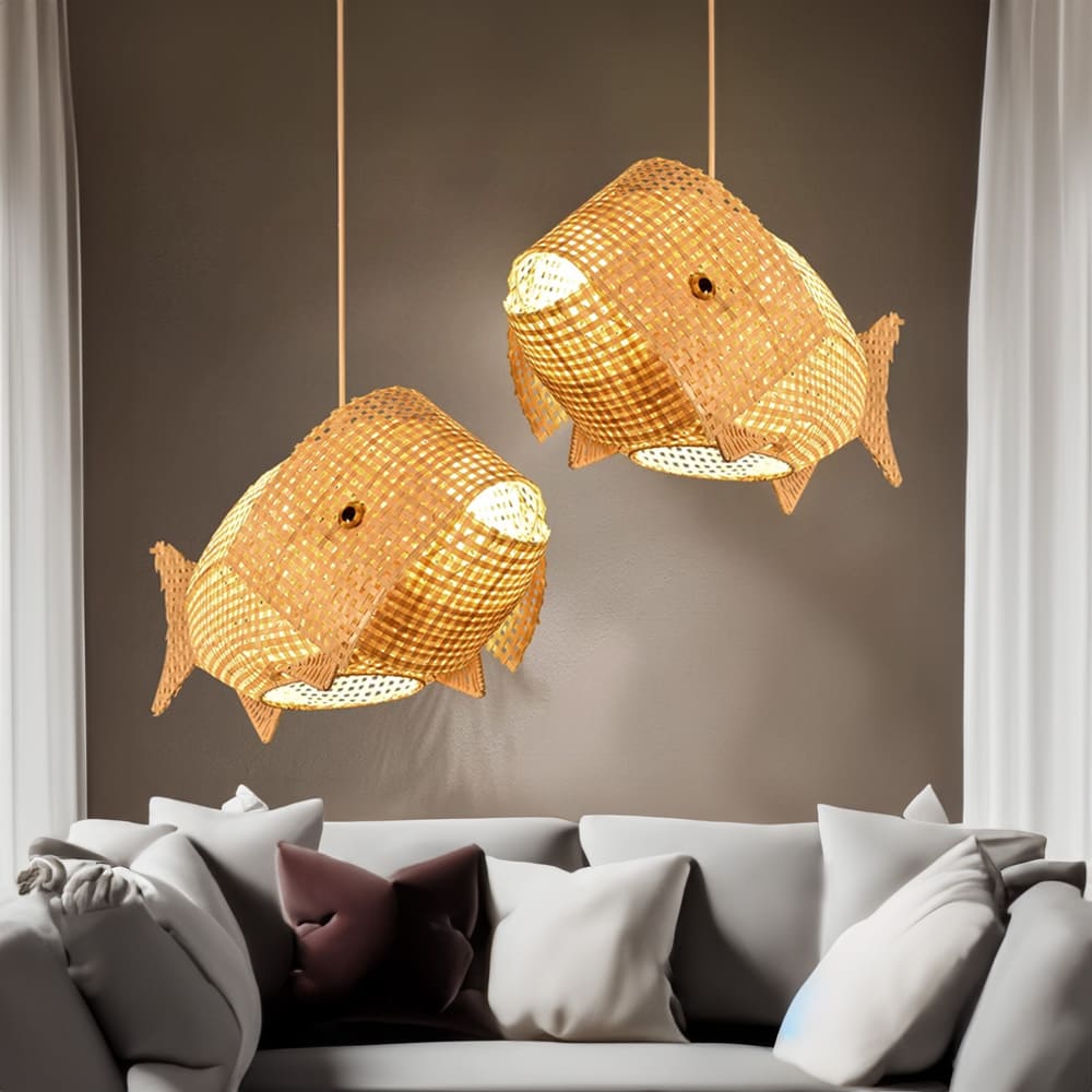 Fishing pendant light bamboo lampshade rattan ceiling light decor for home 1