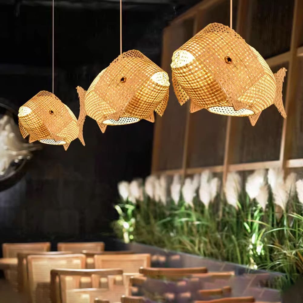 Fishing pendant light bamboo lampshade rattan ceiling light decor for home 3