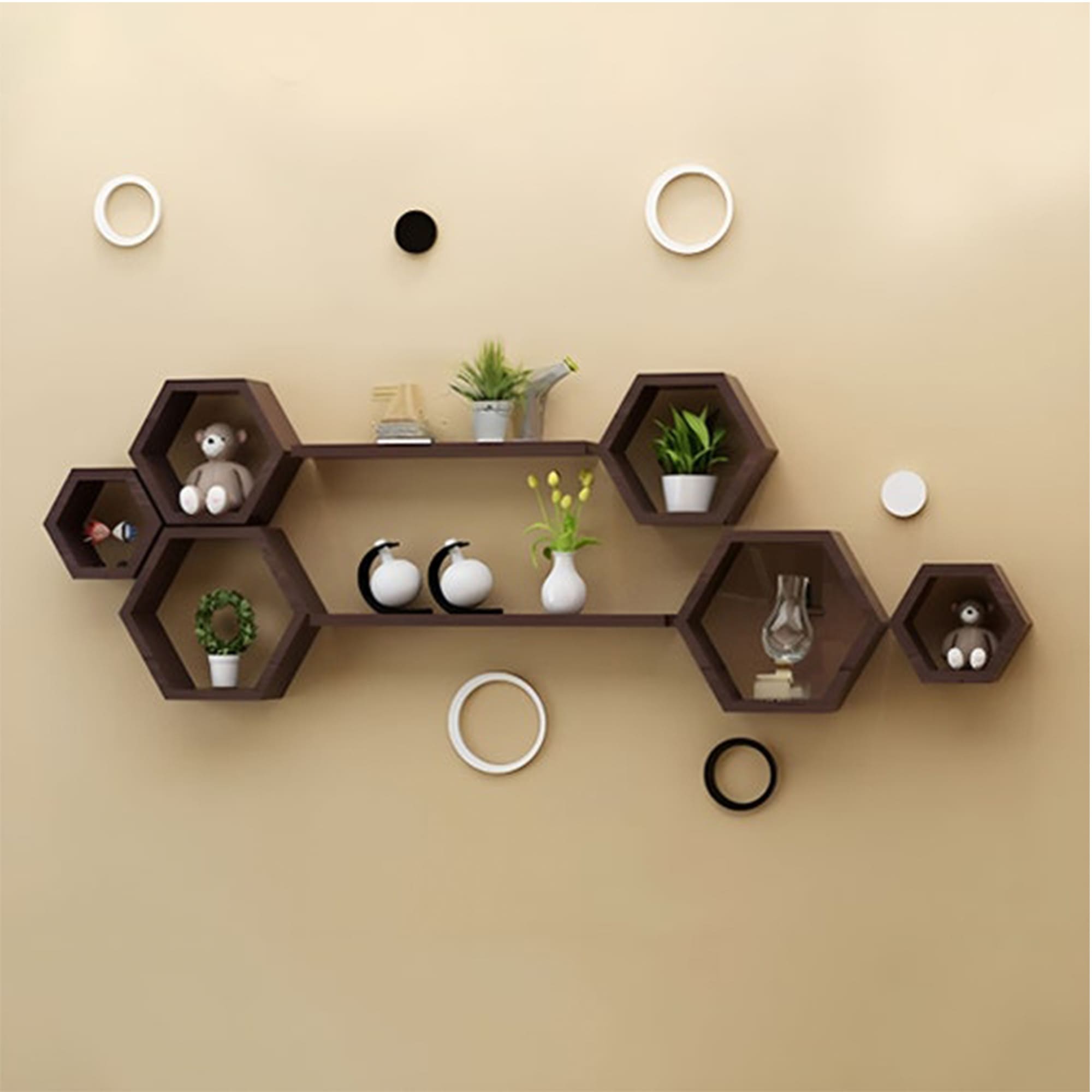 Hexagon shelves wood floating shelf wall mount bookcase for home decor 11