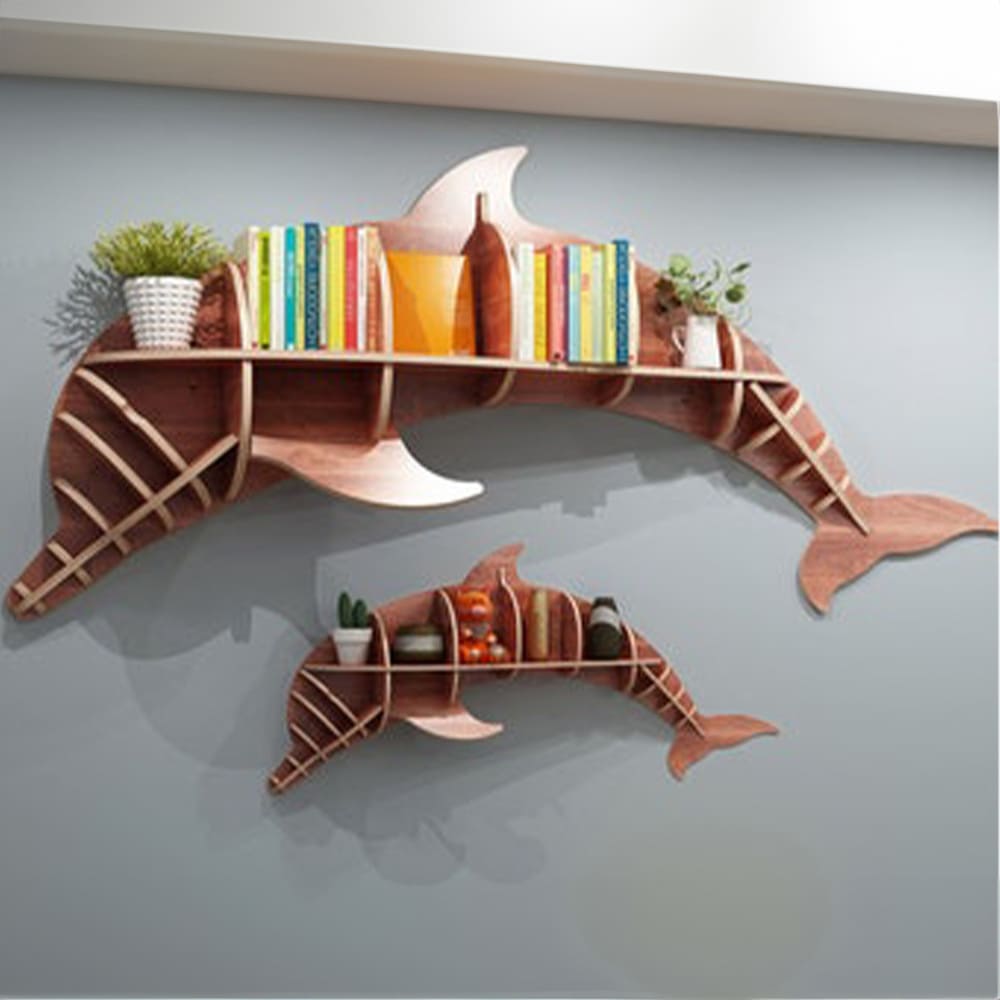 Wall mount bookshelf creative bookshelves dolphin wall art walnut floating shelf 3